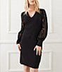 Color:Black - Image 3 - V-Neck Lace Long Sleeve A-Line Dress