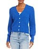 Color:Blue - Image 1 - V-Neck Long Sleeve Button-Front Wool Blend Cardigan