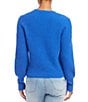 Color:Blue - Image 2 - V-Neck Long Sleeve Button-Front Wool Blend Cardigan