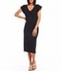Color:Black - Image 1 - V Neck Sleeveless Midi Dress
