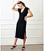 Color:Black - Image 4 - V Neck Sleeveless Midi Dress