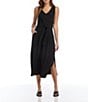 Color:Black - Image 1 - V-Neck Sleeveless Tie Front Side Slit Midi Dress