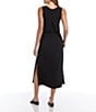Color:Black - Image 2 - V-Neck Sleeveless Tie Front Side Slit Midi Dress