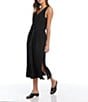Color:Black - Image 3 - V-Neck Sleeveless Tie Front Side Slit Midi Dress