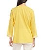 Color:Yellow - Image 2 - Woven Embroidered Split Round Neck Bracelet Length Sleeve Side Slit Tunic