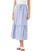 Karen Kane Woven Vertical Stripe Tiered Drawstring Front Button A-Line Midi Skirt - Image 1