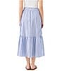 Karen Kane Woven Vertical Stripe Tiered Drawstring Front Button A-Line Midi Skirt - Image 2