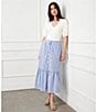 Karen Kane Woven Vertical Stripe Tiered Drawstring Front Button A-Line Midi Skirt - Image 4