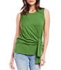 Color:Green - Image 1 - Wrinkle-Free Solid Stretch Scoop Neck Sleeveless Side Drape Top