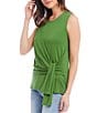 Color:Green - Image 3 - Wrinkle-Free Solid Stretch Scoop Neck Sleeveless Side Drape Top