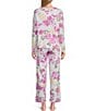 Color:Garden Picnic - Image 2 - Long Sleeve Henley Floral Interlock Knit Pajama Set