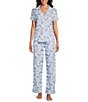 Color:Mosaic - Image 1 - Short Sleeve Notch Collar Mosaic Interlock Knit Long Pant Pajama Set