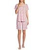 Color:Summer Leopard - Image 1 - Summer Leopard Print Short Sleeve Round Neck Knit Pajama Set