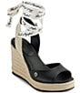 Color:Black - Image 1 - Cecelia Leather Ankle Wrap Espadrille Sandals
