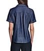 KARL LAGERFELD PARIS Chambray Point Collar Short Sleeve Studded Shirt - Image 2