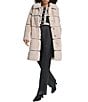 KARL LAGERFELD PARIS Channeled Faux Fur Horizontal Pattern Point Collar Longline Trench Coat - Image 1