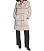 KARL LAGERFELD PARIS Channeled Faux Fur Horizontal Pattern Point Collar Longline Trench Coat - Image 2