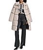 KARL LAGERFELD PARIS Channeled Faux Fur Horizontal Pattern Point Collar Longline Trench Coat - Image 5