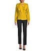 KARL LAGERFELD PARIS Chiffon Ruffle Collar Long Sleeve Button Down Blouse, Color:Gold Flake - Image 3