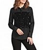 KARL LAGERFELD PARIS Chiffon Sequin Point Collar Button Front Blouse - Image 1