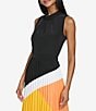 Color:Black Multi - Image 4 - Cilky Crepe Colorblock Mock Neck Sleeveless Pleated Dress