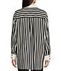 Color:Black/Soft White - Image 2 - Collared Button Down Stripe Long Sleeve Top