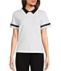 Color:Soft White/Black - Image 1 - Collared Neckline Short Sleeve Tee Shirt