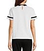 Color:Soft White/Black - Image 2 - Collared Neckline Short Sleeve Tee Shirt
