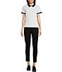 Color:Soft White/Black - Image 3 - Collared Neckline Short Sleeve Tee Shirt