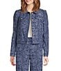 KARL LAGERFELD PARIS Coordinating Denim Damask Point Collar Long Sleeve Cropped Jacket, Color:Medium Wash Denim - Image 1
