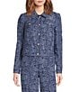 KARL LAGERFELD PARIS Coordinating Denim Damask Point Collar Long Sleeve Cropped Jacket, Color:Medium Wash Denim - Image 2
