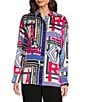 KARL LAGERFELD PARIS Crepe De Chine Abstract Print Point Collar Long Sleeve Button-Front Blouse, Color:Soft White/Electric Indigo Multi - Image 1
