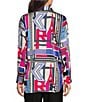KARL LAGERFELD PARIS Crepe De Chine Abstract Print Point Collar Long Sleeve Button-Front Blouse, Color:Soft White/Electric Indigo Multi - Image 2
