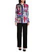 KARL LAGERFELD PARIS Crepe De Chine Abstract Print Point Collar Long Sleeve Button-Front Blouse, Color:Soft White/Electric Indigo Multi - Image 3
