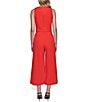 Color:Apple Red - Image 2 - Crepe Round Neck Sleeveless Wide Leg Button Side Pocket Jumpsuit