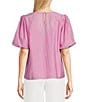 Color:Cyclamen Pink - Image 2 - Crew Neck Short Puff Sleeve Blouse
