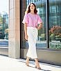 Color:Cyclamen Pink - Image 5 - Crew Neck Short Puff Sleeve Blouse