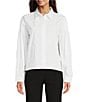Color:White - Image 1 - Karl Lagerfeld Paris Cropped Embellished Long Sleeve Button Down Blouse