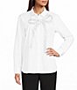 KARL LAGERFELD PARIS Crystal Bow Poplin Point Collar Button Front Blouse - Image 5
