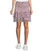 Color:Fuchsia Purple - Image 1 - Ditsy Floral Print Smocked Short Ruffle Ruched Tiered Pull-On Skirt