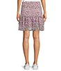 Color:Fuchsia Purple - Image 2 - Ditsy Floral Print Smocked Short Ruffle Ruched Tiered Pull-On Skirt