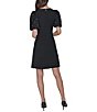 KARL LAGERFELD PARIS Dotted Scuba Crepe Round Neck Short Puff Sleeve Pearl Bow Sheath Dress, Color:Black - Image 2