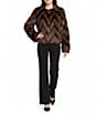 KARL LAGERFELD PARIS Faux Fur Chevron Pattern Collarless Front Hook Coat - Image 3