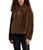 KARL LAGERFELD PARIS Faux Fur Grooved Point Collar Zip Front Jacket, Color:Brown - Image 2