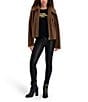 KARL LAGERFELD PARIS Faux Fur Grooved Point Collar Zip Front Jacket, Color:Brown - Image 4