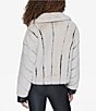 KARL LAGERFELD PARIS Faux Mink Leather Twill Taping Point Collar Zip Front Bomber Jacket, Color:Oyster - Image 2