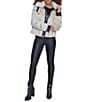 KARL LAGERFELD PARIS Faux Mink Leather Twill Taping Point Collar Zip Front Bomber Jacket, Color:Oyster - Image 4