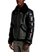 KARL LAGERFELD PARIS Faux Shearling Collared Mixed Media Jacket, Color:Black - Image 1