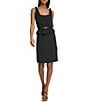 Color:Black - Image 1 - Flat Chiffon Square Neck Sleeveless Belted Dress