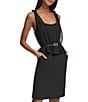 Color:Black - Image 3 - Flat Chiffon Square Neck Sleeveless Belted Dress